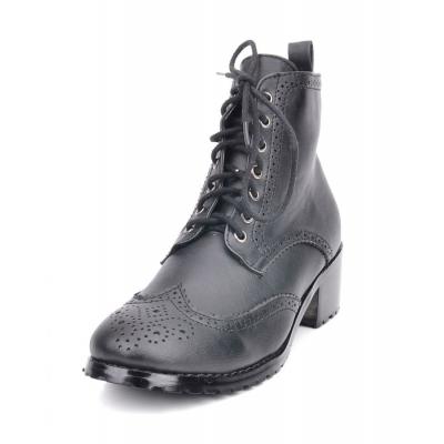 Casual Microfiber tie carved black boots